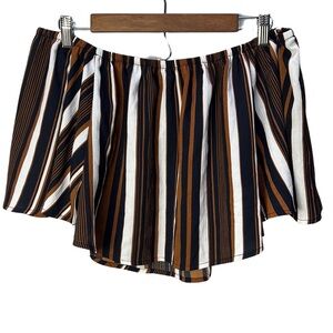 Fashion Nova Off-Shoulder Top in Black, Brown & White Stripes
